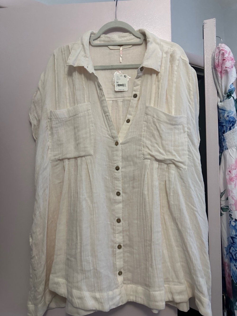 Free People Cream Button-Front Oversized Shirt - Picture 3 of 7